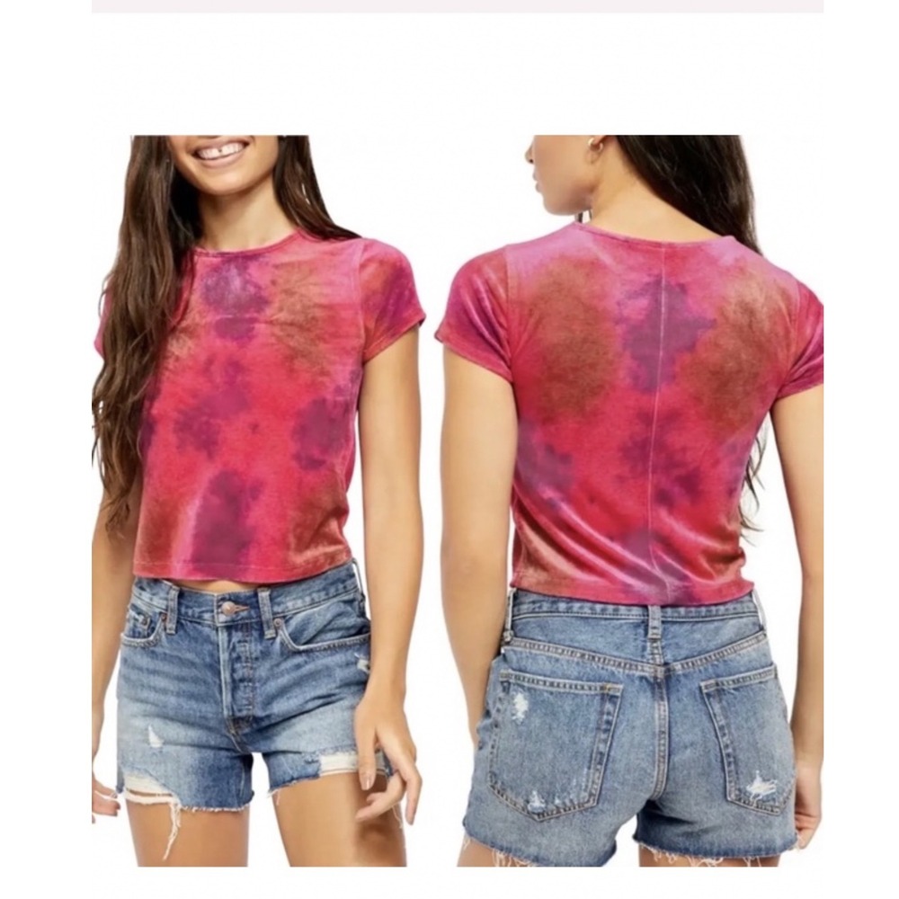 FreePeople Bright Eyes Velvet Crop Top Pink TieDye festival indie boho retro NWT
